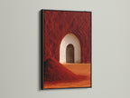 The desert arch art is showcased in a sleek black frame. This enhances its modern appeal. The terracotta wall art brings a sophisticated touch. It is perfect for creating a focal point in any room. This abstract canvas is a must-have.