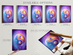 Available options include a stretched canvas print fine art poster paper and floating frame. Choose your favorite option for the Yin Yang artwork. The purple rainbow galaxy enhances meditation.