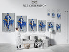 A size comparison chart is set in an interior. It provides a clear view of artwork dimensions. Choose the perfect size for your space. It is ideal for planning your medical office art or hospital wall decor.