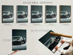 Available options include stretched canvas print fine art poster paper and floating frame. Choose the perfect format for your luxury sports car artwork. Customize your modern automotive wall art today.