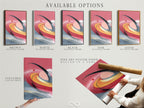 Explore available options for your artwork. Choose between stretched canvas prints fine art poster paper and floating frames. Customize your abstract swirl art with coral pink and gold accents for a unique look.