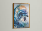 This is a gold frame. The framed dolphin artwork adds luxury to the artwork. The gold frame complements the artwork. A statement piece for your home. Discover framed artworks today