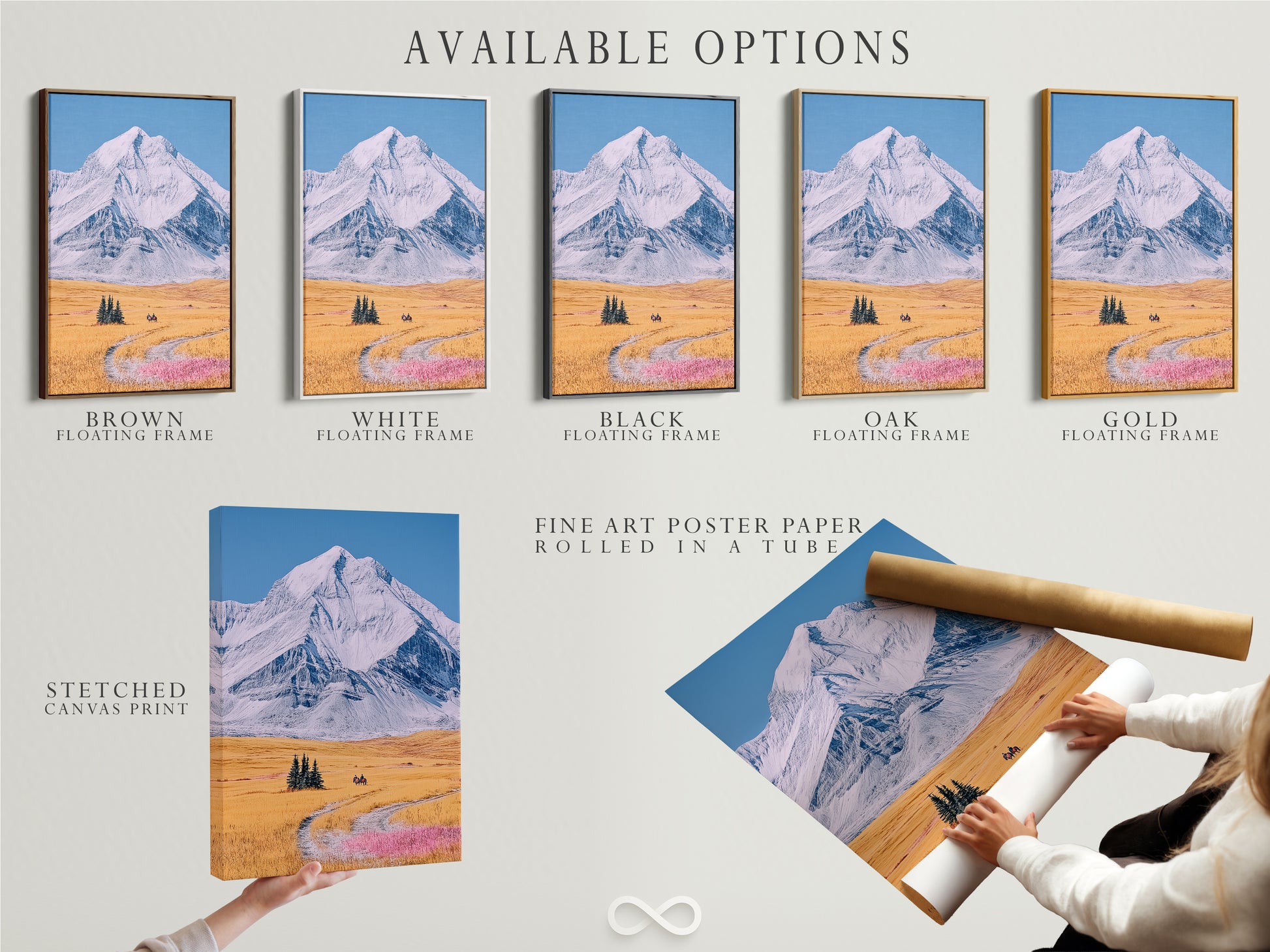 Available options include a stretched canvas print fine art poster paper and floating frame. These choices allow customization. The stretched canvas offers a gallery look. The fine art poster is perfect for framing. The floating frame adds a modern touch. Choose the best option for your rustic wall decor.
