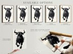 Explore the available options for this bull artwork. Choose between a stretched canvas print a fine art poster paper or a floating frame. Each option offers a unique look and feel. Customize your artwork to perfectly match your style. Find the perfect format to enhance your wall decor. Discover the possibilities today.
