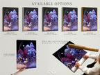 Explore available options for the Floral Night artwork. Choose from a stretched canvas print fine art poster paper or floating frame. The indigo and violet flower field artwork enhances any room. Find the perfect style.