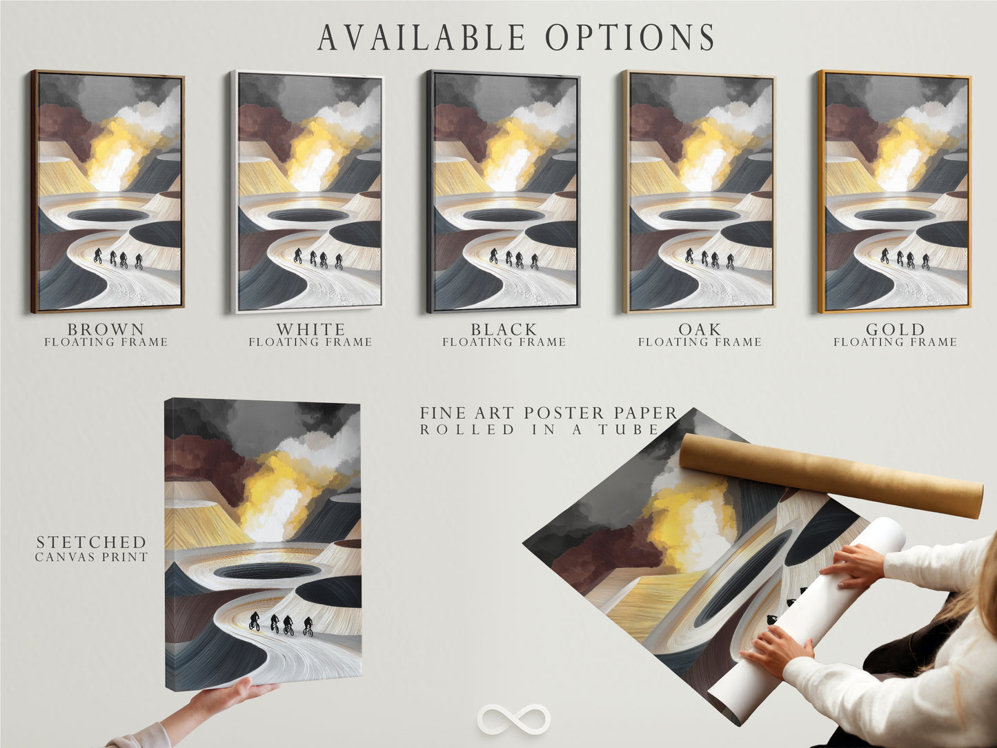 Available options for cyclists art include stretched canvas print fine art poster paper and floating frame. Choose the perfect style for your abstract artwork. Modern prints for any space.