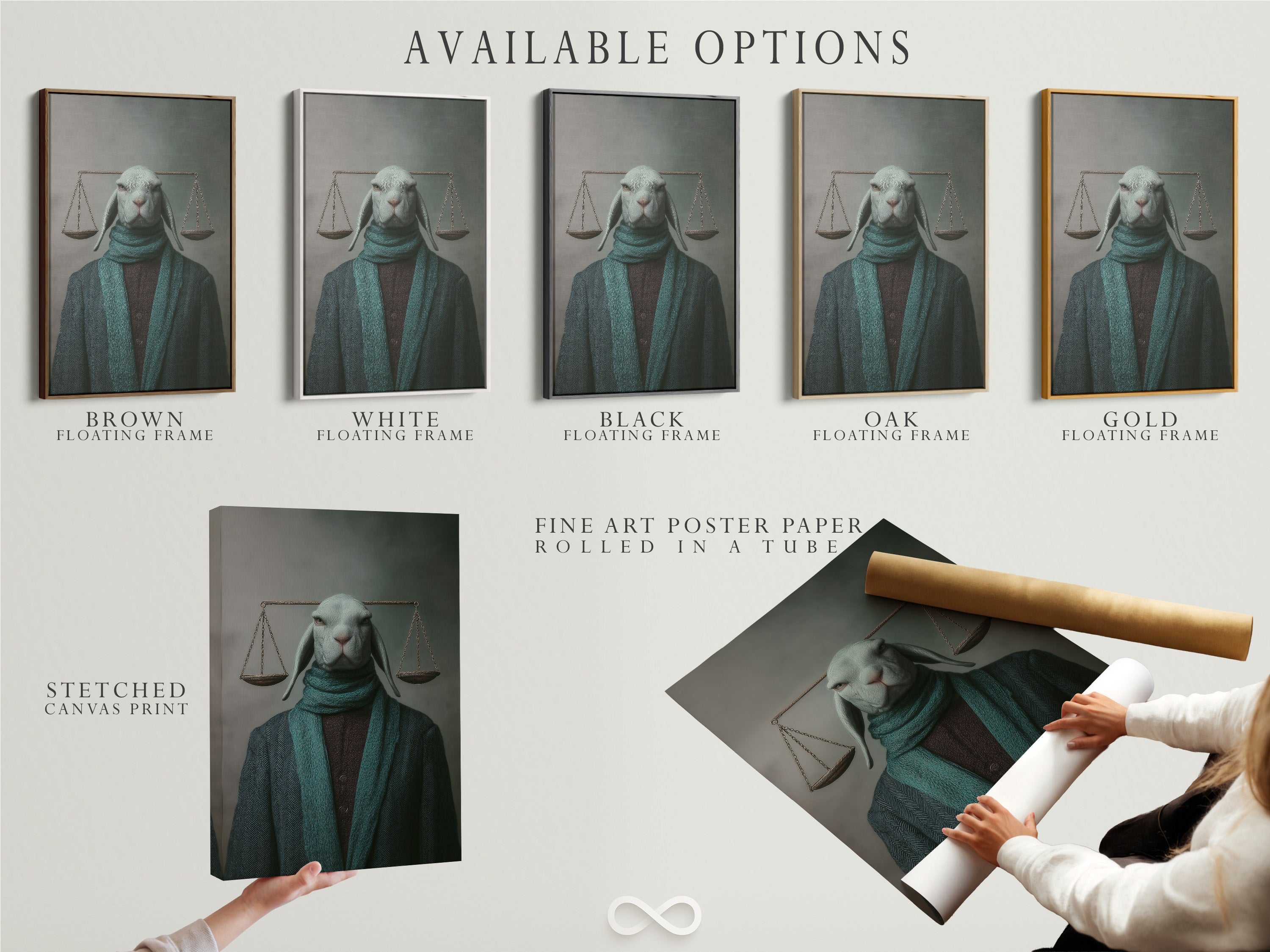 Discover available options for the Justice Rabbit artwork. Choose from a stretched canvas print fine art poster paper or floating frame. Customize the artwork to match your unique style and decor preferences. Order yours today.
