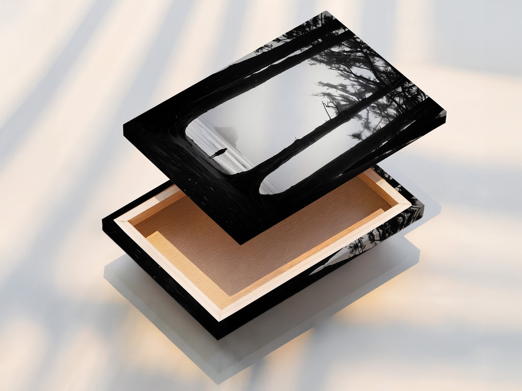 Detailed view of a stretched canvas print. The canvas showcases texture and depth. This method provides a gallery-ready appearance. It's perfect for displaying artwork without a frame. Get your canvas print stretched and ready to hang.