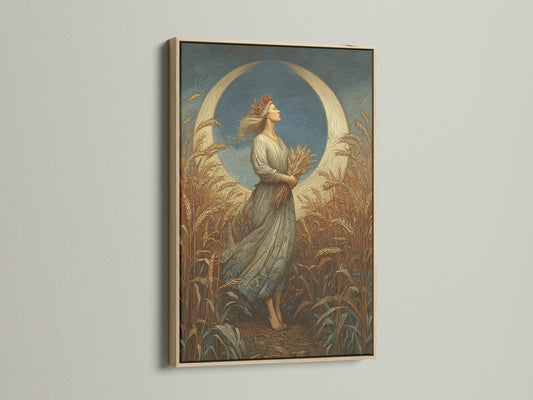Artwork in an oak frame is displayed. The oak frame adds warmth and character to the artwork. This frame enhances any interior setting. Discover the beauty of oak-framed art. Elevate your home decor with framed art.