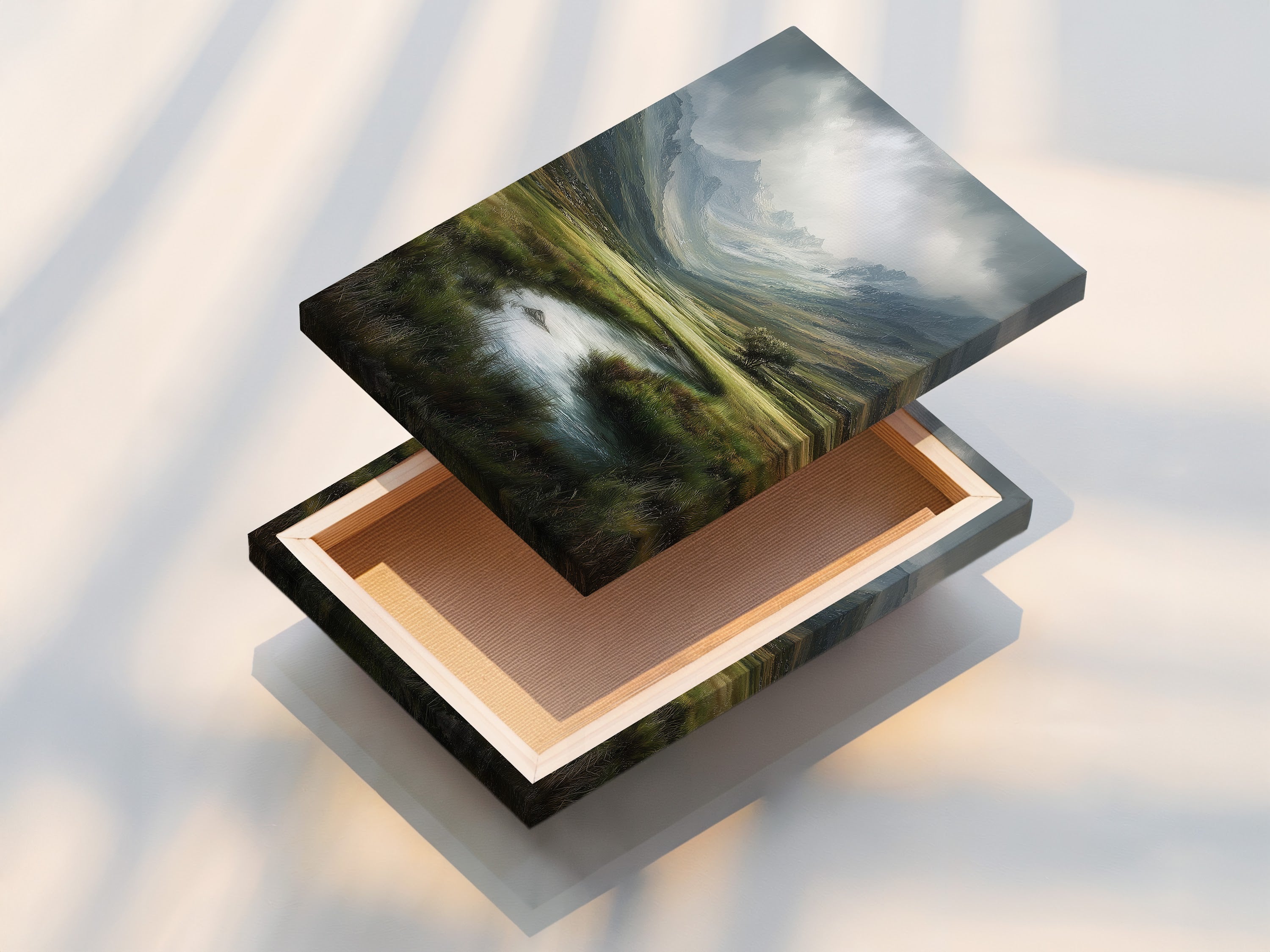 Mountain Valley Landscape Print - Serene River Scene, Nature Wall Art, Green Meadow Artwork, Scenic Home Decor, Highland Print