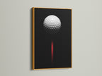 Gold frame highlighting golf ball art. This golf office art is perfect for adding a touch of elegance. The minimalist golf art complements any space. Enhance your golf home decor today.