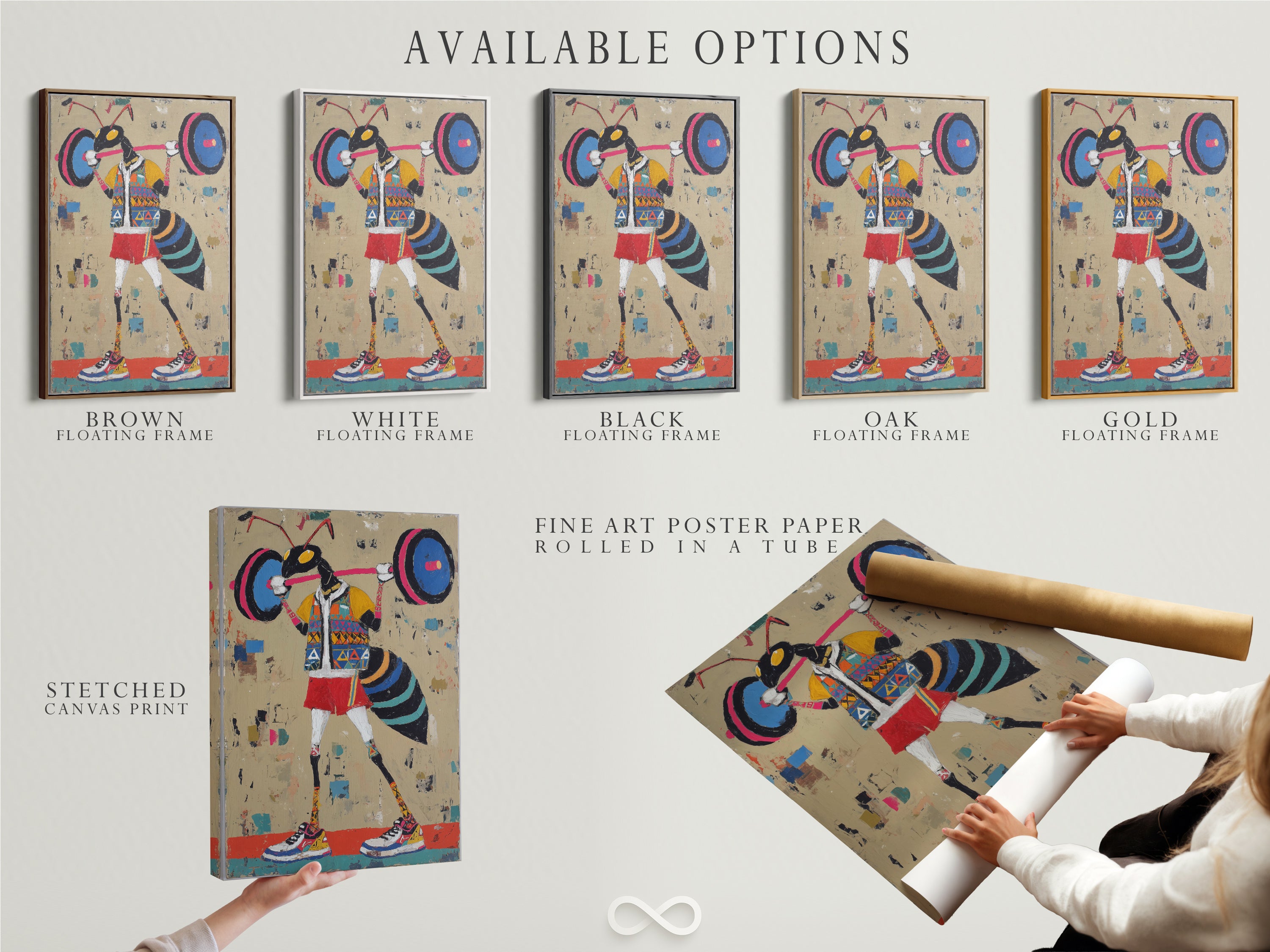 Available options for weightlifter art. Choose from a stretched canvas print fine art poster paper or a floating frame. This retro gym wall art is perfect for home gym decor. Customize your fitness art print to match your style. The vintage fitness options enhance any space. Ideal for contemporary eclectic or minimalist styles. Find the perfect workout motivation.