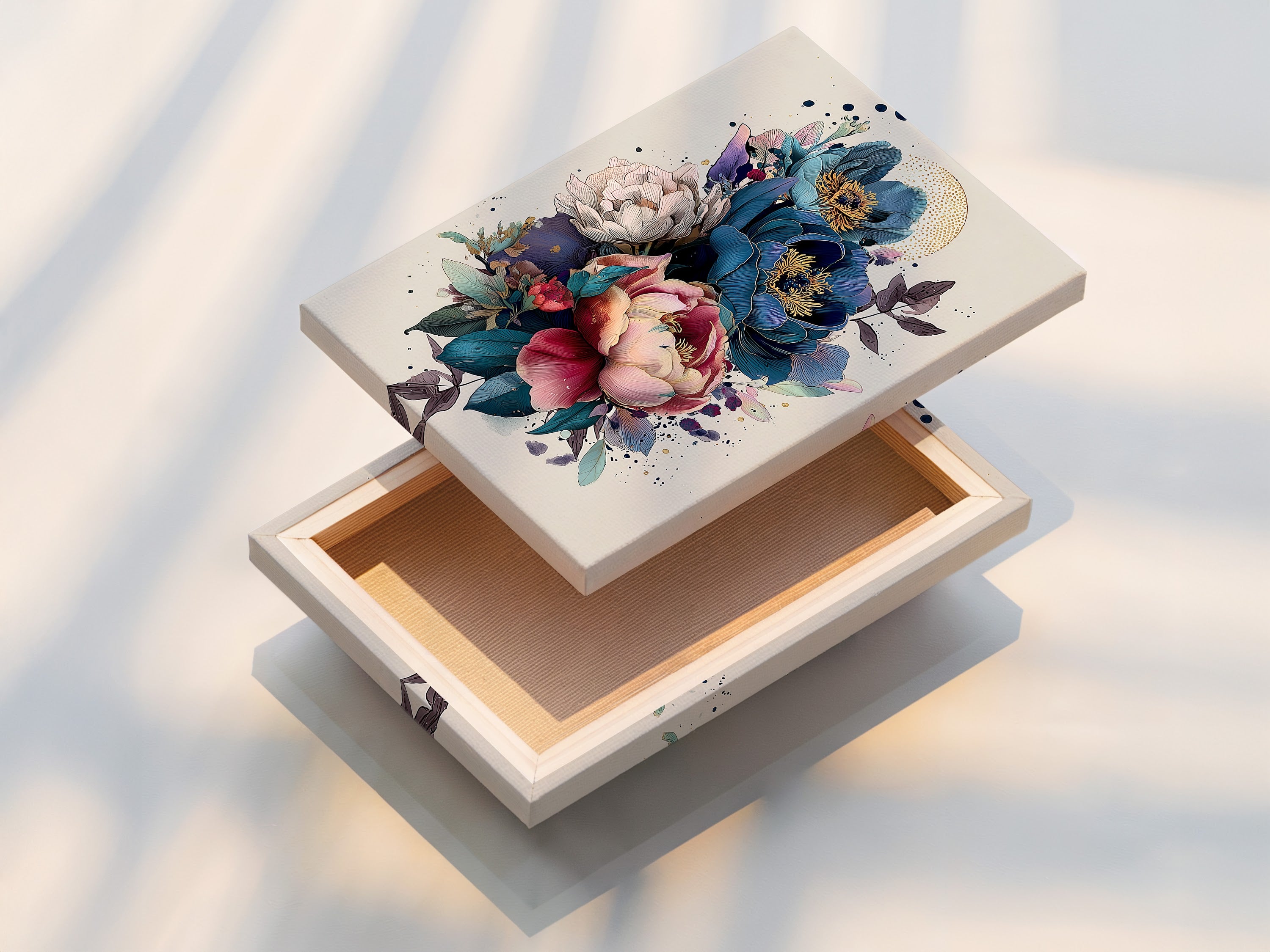 Vintage Floral Art Print - Blue Pink Peony Botanical Wall Art, Modern Home Decor, Living Room Bedroom Art, Nature Illustration