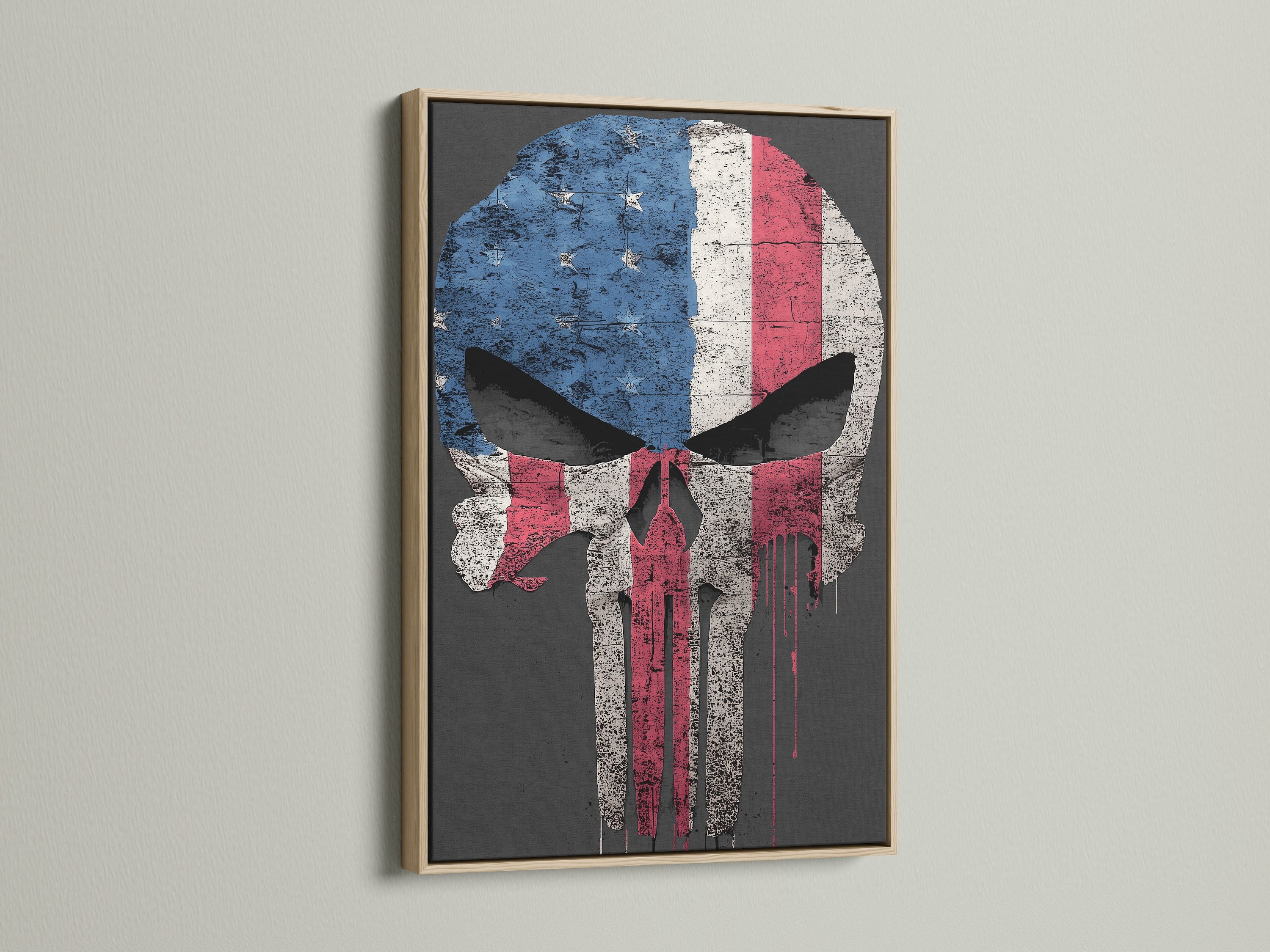 Vintage French Flag Skull Wall Art - Distressed Military Patriotic Poster, France Flag Skull Print, Rustic Home Decor