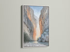 Enhance your home with this canyon photography in a white frame. Its neutral tones blend seamlessly with coastal and eclectic styles. It's perfect bedroom wall decor. The stone canyon artwork adds a modern touch.