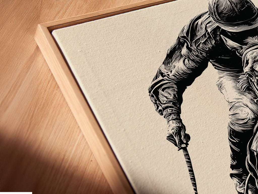 A close-up angled shot of a canvas print in a floating frame. The floating frame enhances the artwork's visual appeal. Experience art in a new dimension with our unique framing options. Find the perfect framed canvas print.