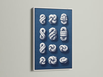 Nautical Rope Knots Canvas Print - Navy Blue Coastal Wall Art, Maritime Decor for Beach House Living Room