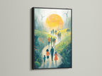 Sustainable Future Art Print - Family Walking Path Landscape, Green Energy Wind Turbines, Eco Friendly Wall Decor, Hope Artwork
