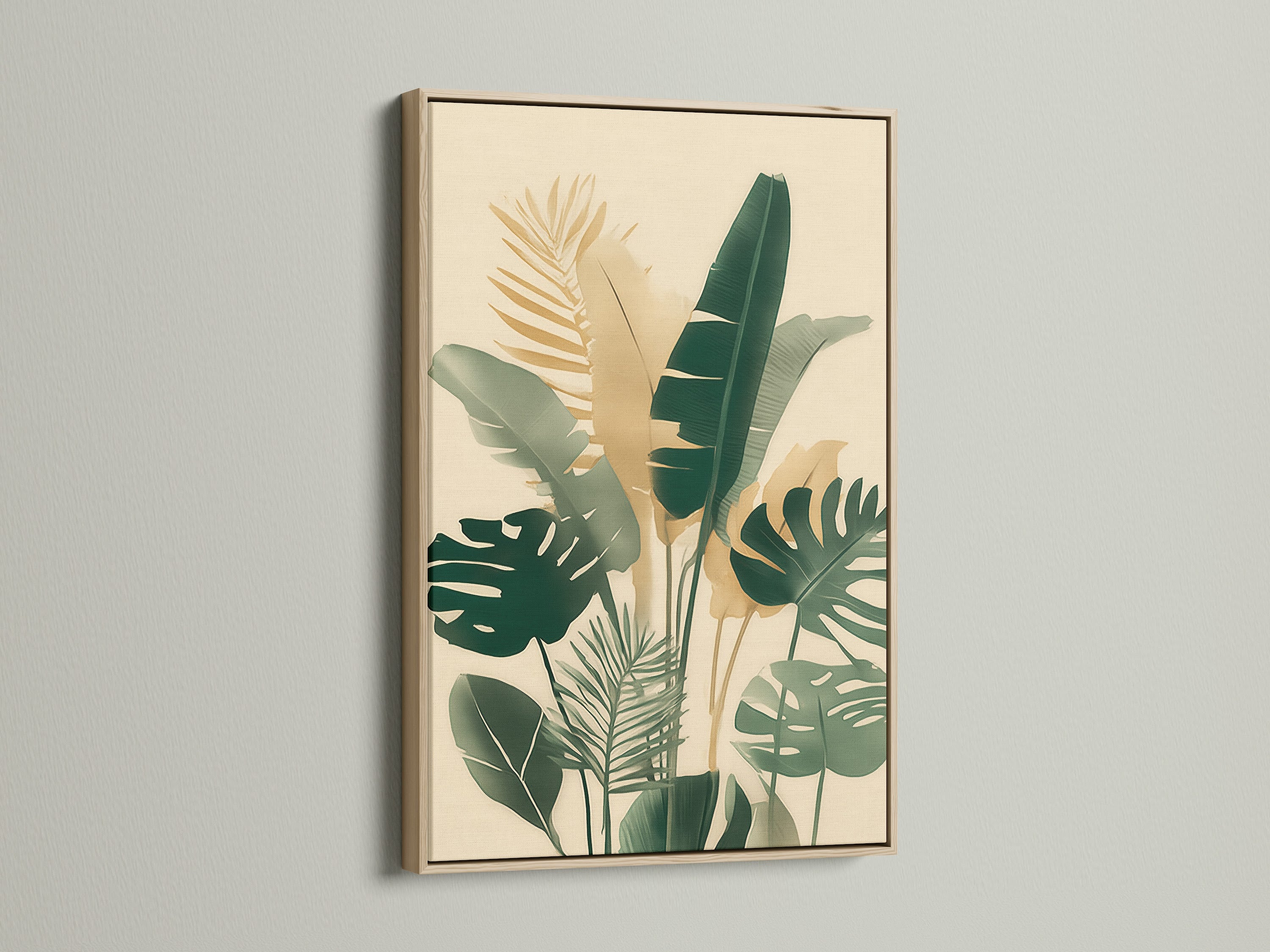 Artwork displayed in an oak frame. A botanical illustration is framed in light oak. The oak frame enhances the artwork's natural tones. Oak frames add warmth and character to any artwork. Discover the beauty of oak framed art.