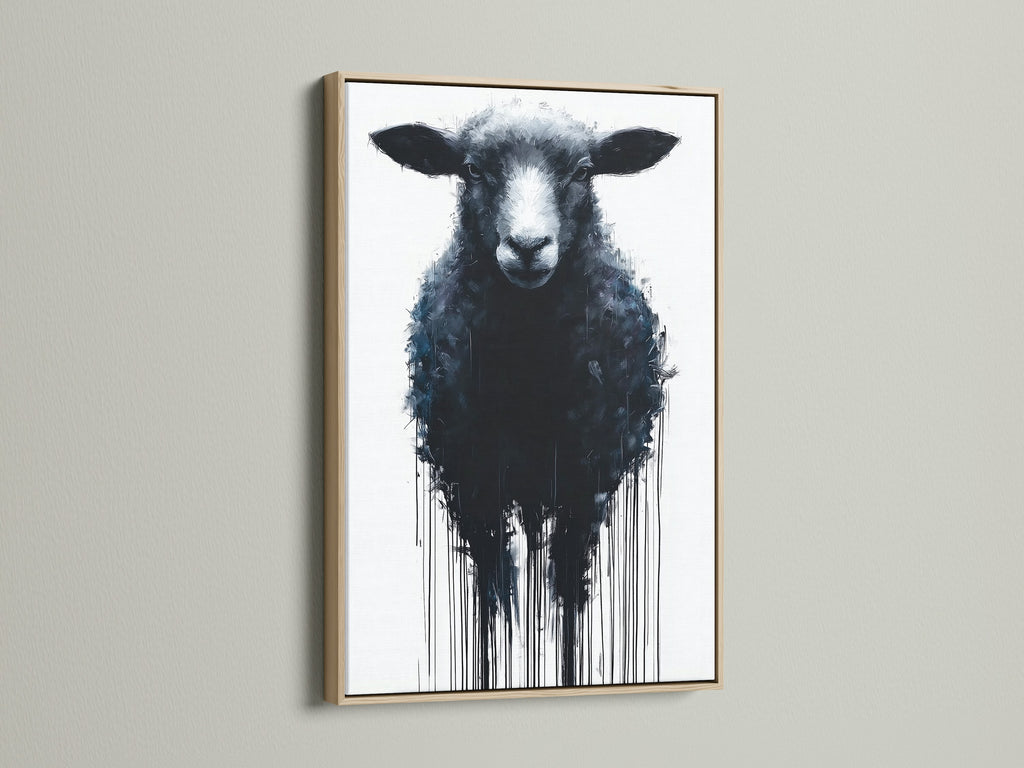 Black Sheep Art Print - Modern Farmhouse Wall Art, Minimalist Animal Painting, Contemporary Home Decor, Dripping Paint Style