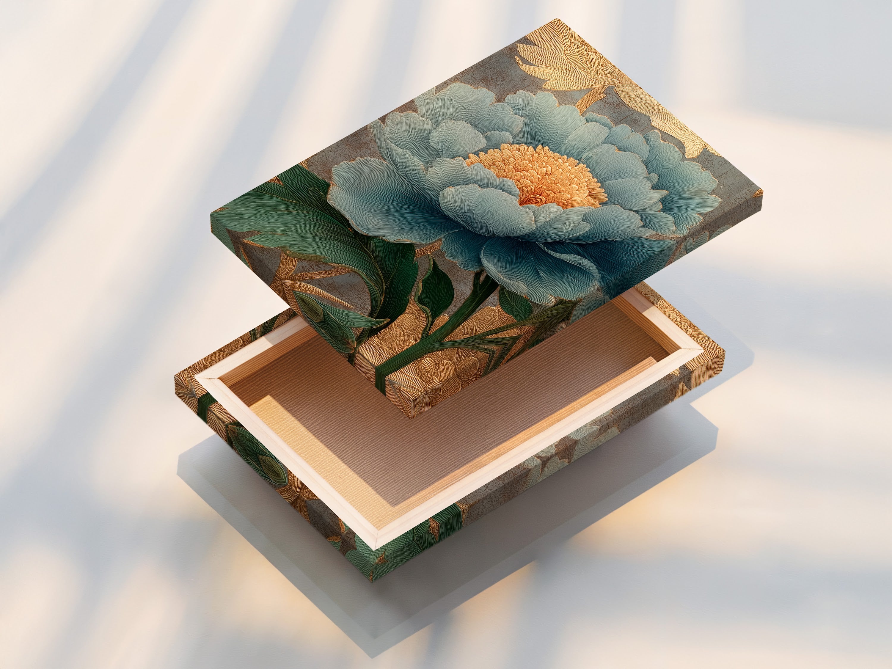 This is a stretched canvas print ready to hang. The canvas texture adds depth to the artwork. It creates a professional gallery look. Perfect for adding art to any room. It is durable and long-lasting. The artwork is displayed on a white wall.