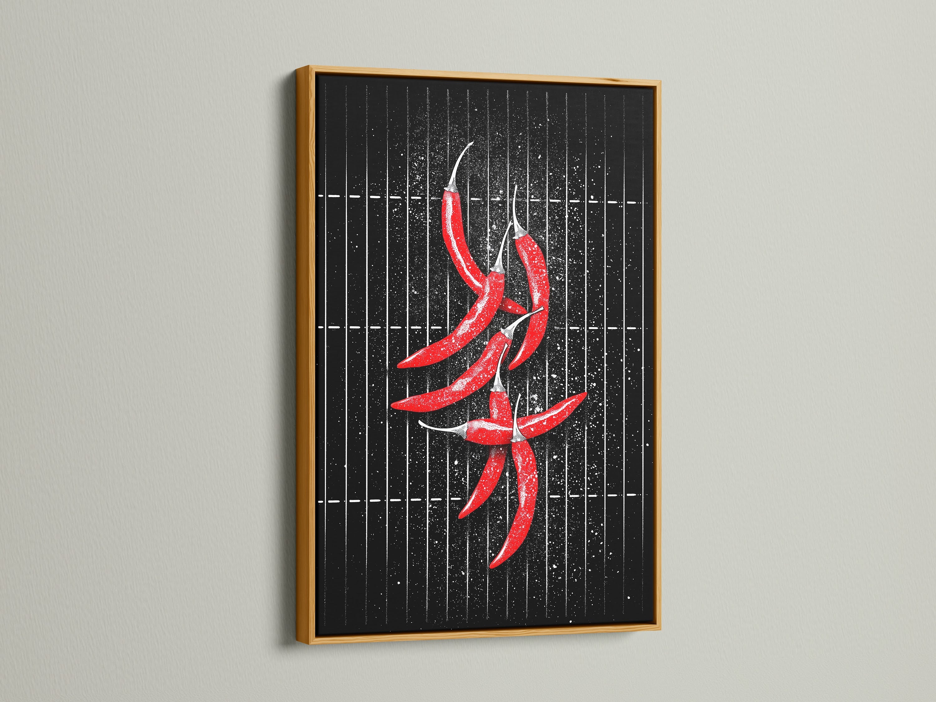 Add a touch of luxury to your kitchen wall art with a gold frame. This chili pepper artwork brings a modern flair. It's a perfect foodie gift and a stylish addition to your dining decor.