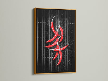 Add a touch of luxury to your kitchen wall art with a gold frame. This chili pepper artwork brings a modern flair. It's a perfect foodie gift and a stylish addition to your dining decor.