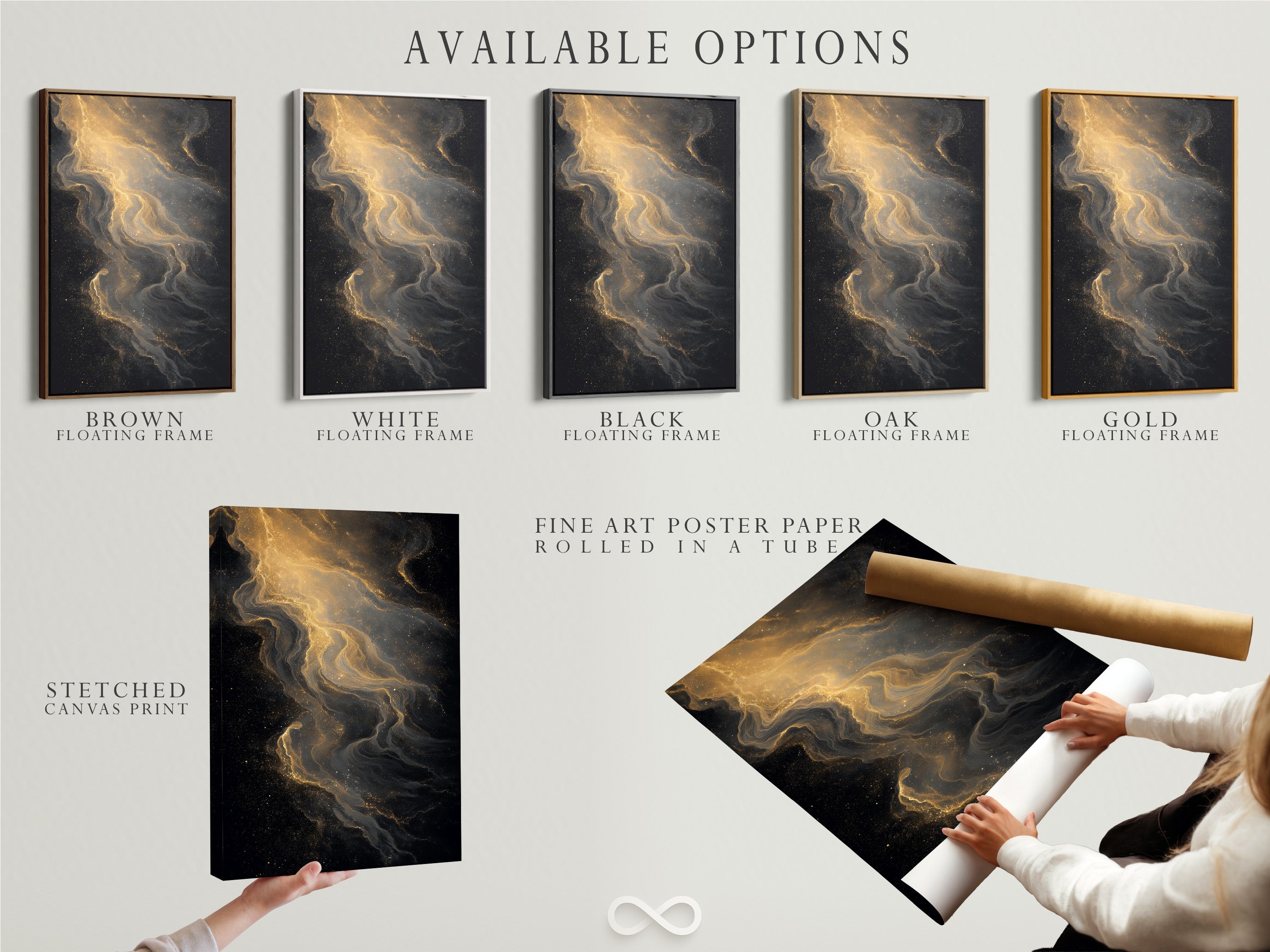 Explore available options for artwork prints. Choose from stretched canvas print fine art poster paper or a floating frame. Select the perfect style to suit your taste. Personalize your art to match your interior decor.