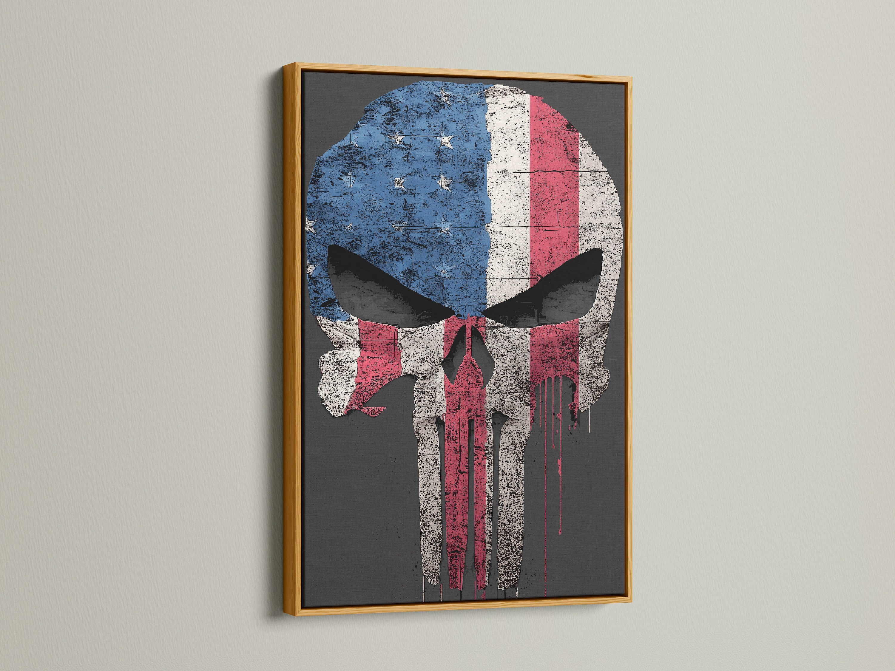 Vintage French Flag Skull Wall Art - Distressed Military Patriotic Poster, France Flag Skull Print, Rustic Home Decor