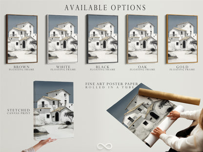 Explore available options for Mediterranean house artwork. Choose from stretched canvas prints fine art poster paper and floating frames. Our coastal architecture wall art is perfect for any space. Shop now and elevate your decor with our minimalist white building art.