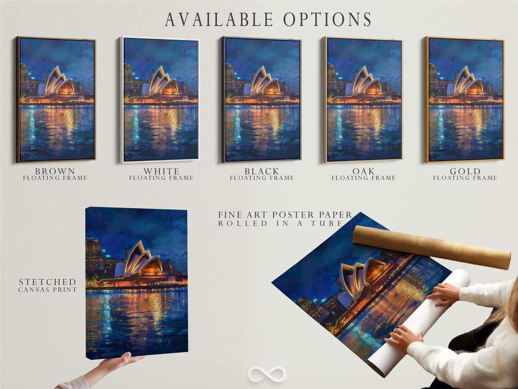 Discover the available options for your artwork. Choose from stretched canvas print fine art poster paper or a floating frame. Customize your art to match your style. Select the perfect format to display your artwork