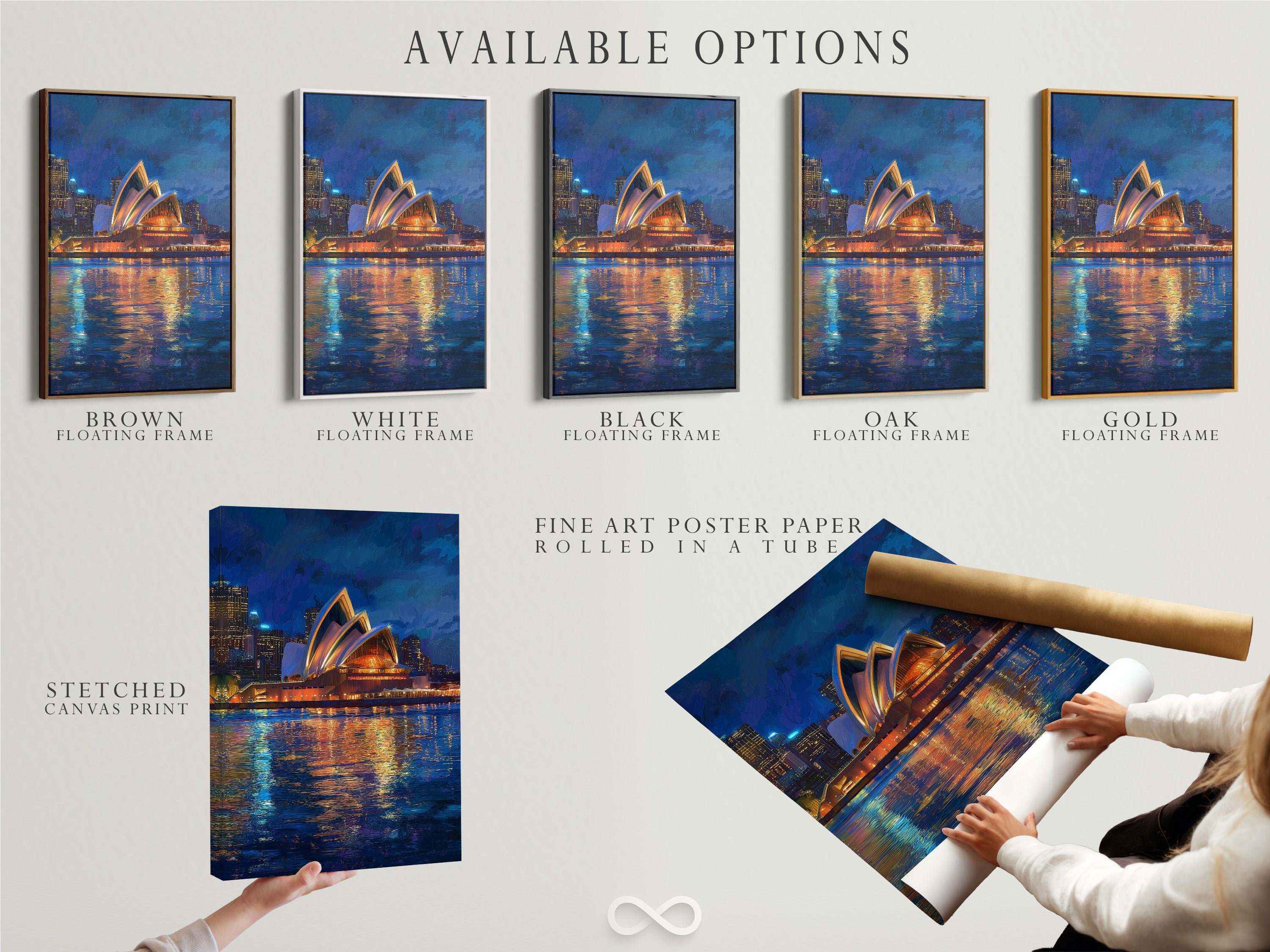 Discover the available options for your artwork. Choose from stretched canvas print fine art poster paper or a floating frame. Customize your art to match your style. Select the perfect format to display your artwork