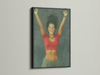 Euphoric Woman art in a black frame.  Expressive art for modern and eclectic styles.  This woman portrait brings fun to any room.  Perfect for dorm room decor or office wall art.  Add a joyful print to your space.