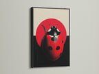 The ladybug art is displayed in a sleek black frame. The red insect wall art makes a bold statement. This beetle canvas print adds a modern touch to any room. This art is suitable for both kids rooms and nurseries. It is a striking piece of minimalist art.
