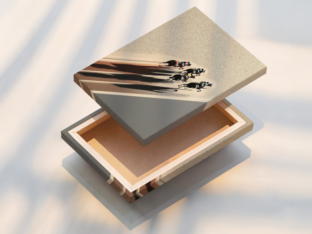 Experience our stretched canvas print. The artwork is taut and ready to hang. This method beautifully presents equestrian art. It's perfect for sport photography. A gallery-ready piece for your home.