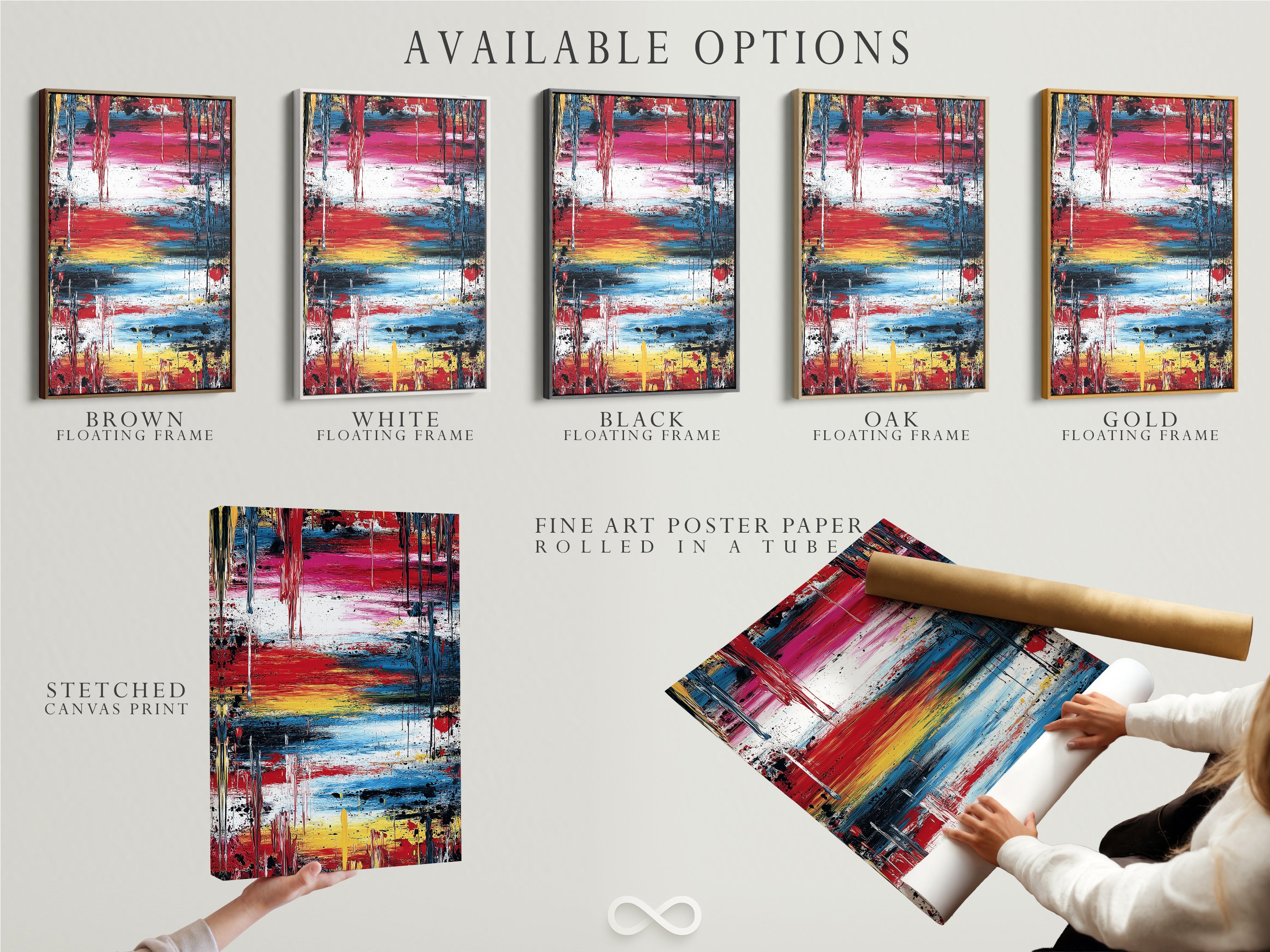 Explore available options for your artwork including stretched canvas prints fine art poster paper and floating frames. Customize your art to perfectly match your style and space. Create unique pieces with our premium materials and framing choices.