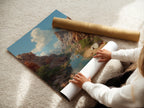 A woman rolling fine art poster paper. The fine art poster paper is being prepared for printing. Professional handling ensures top-quality prints. Discover the fine art poster paper. This material is ideal for art reproduction. Get yours now.