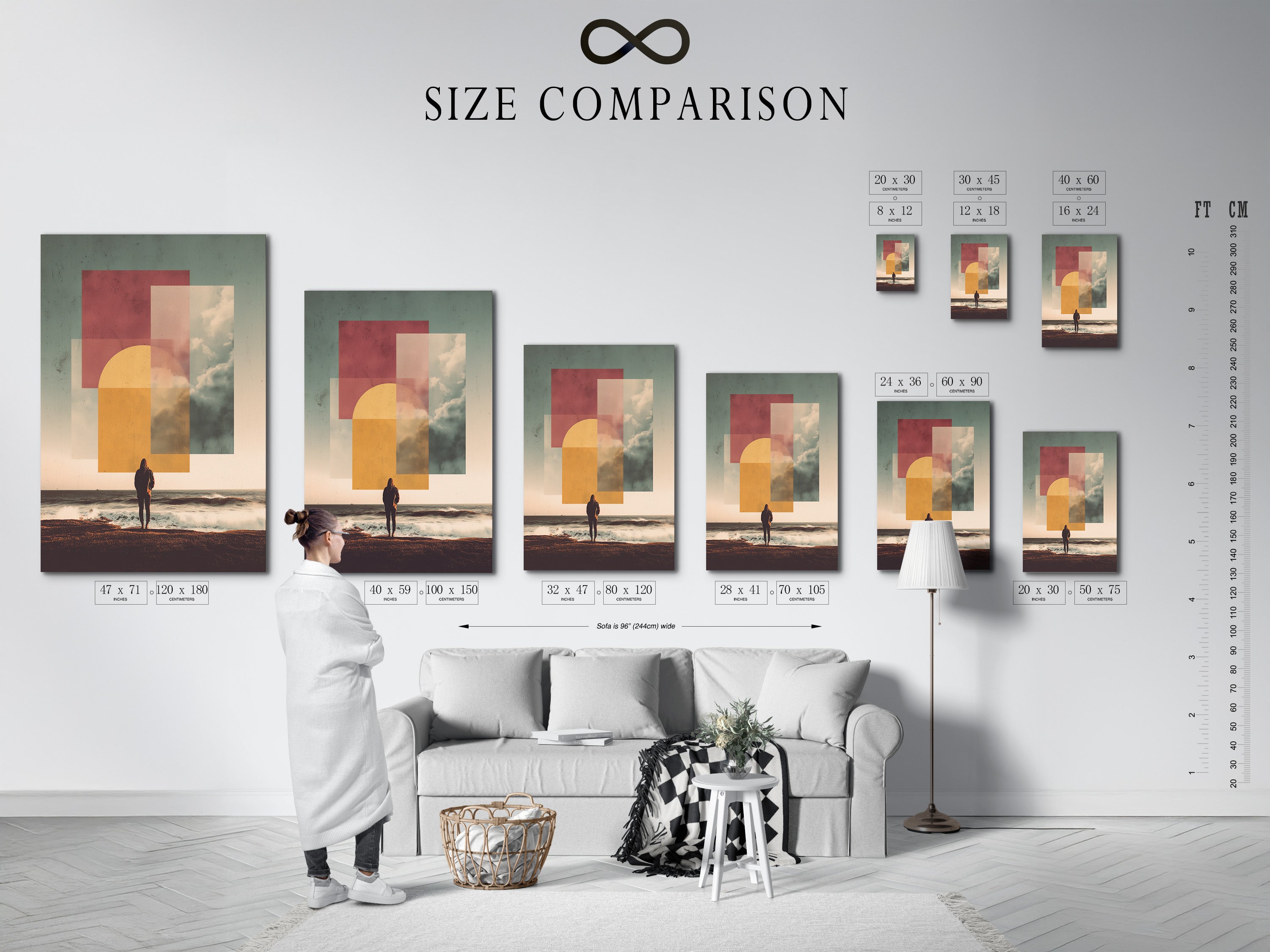 Abstract Ocean Sunset Print - Modern Geometric Wall Art, Contemporary Beach Landscape Poster, Minimalist Home Decor for Living Room