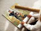 A woman carefully rolls a fine art poster paper. This premium paper ensures your artwork looks its best. The rolled poster is ready for framing or display. This fine art paper is durable and high quality.