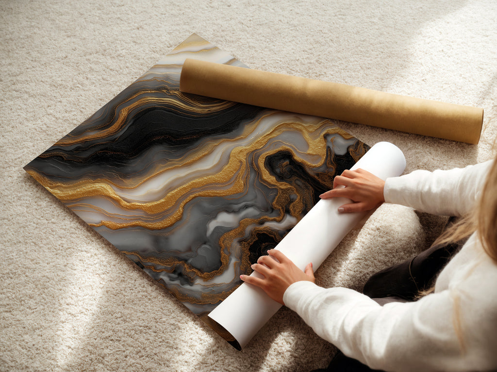 A woman is carefully rolling a fine art poster paper. High quality materials are used. Ensuring safe delivery. Our fine art posters are printed on premium paper. This will bring your artwork to life. Order yours today.