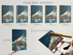 Available options for the Istanbul Cityscape artwork. Choose from stretched canvas print fine art poster paper or floating frame. Each option enhances the beauty of this Turkish wall art. Find the perfect style to complement your home decor. This artwork is perfect for any space.