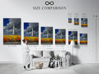 Size comparison chart in interior featuring a lighthouse artwork. The chart shows the different sizes available for this artwork. See how each size looks in a real interior setting. This helps you choose the perfect size for your space. The lighthouse artwork adds a touch of coastal charm. Make an informed decision.