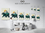 This is a size comparison chart in an interior setting. It helps you visualize different print sizes. Choose the perfect size for your space. Find the ideal artwork dimensions today