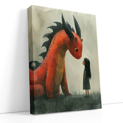 Gentle Dragon and Child Friendship - Canvas Print