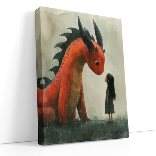 Amistad gentil entre el dragón y el niño - Lienzo impreso