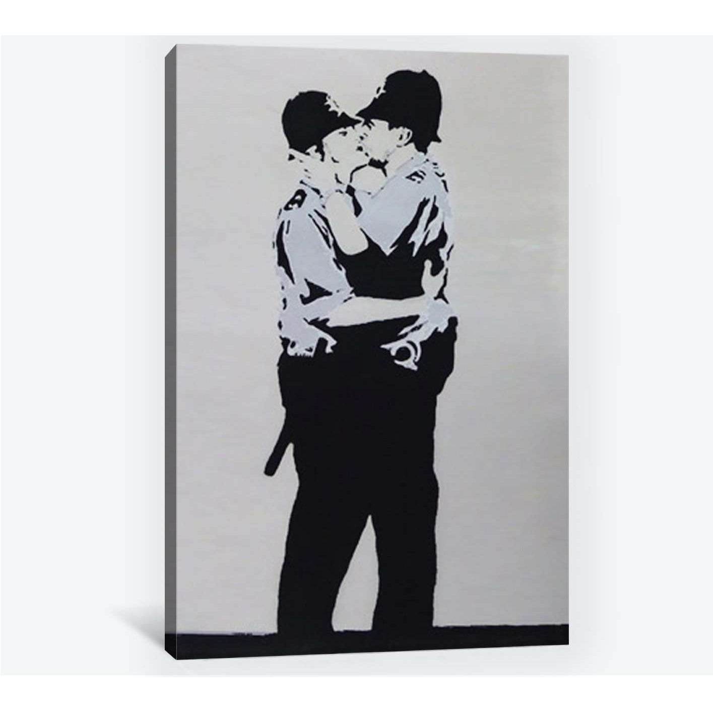 Banksy two policemen kissing - Ready to Hang Canvas PrintCanvas art arrives ready to hang, with hanging accessories included and no additional framing required. Every canvas print is hand-crafted, made on-demand at our workshop and expertly stretched arou