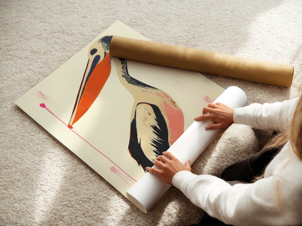 A woman is carefully rolling a fine art poster paper. The poster paper ensures high-quality prints. Perfect for detailed artwork. Explore our range of fine art prints. Enjoy museum-quality prints at home. Get yours now.