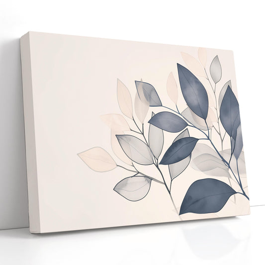 Blue and Beige Leaf Canvas Art