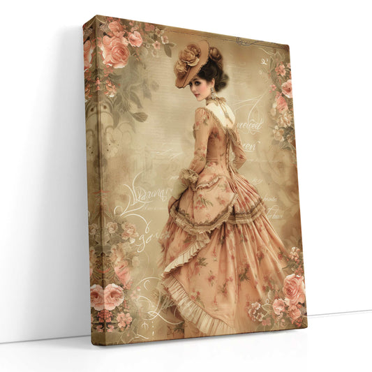 Dama victoriana con vestido floral - Cuadro en lienzo