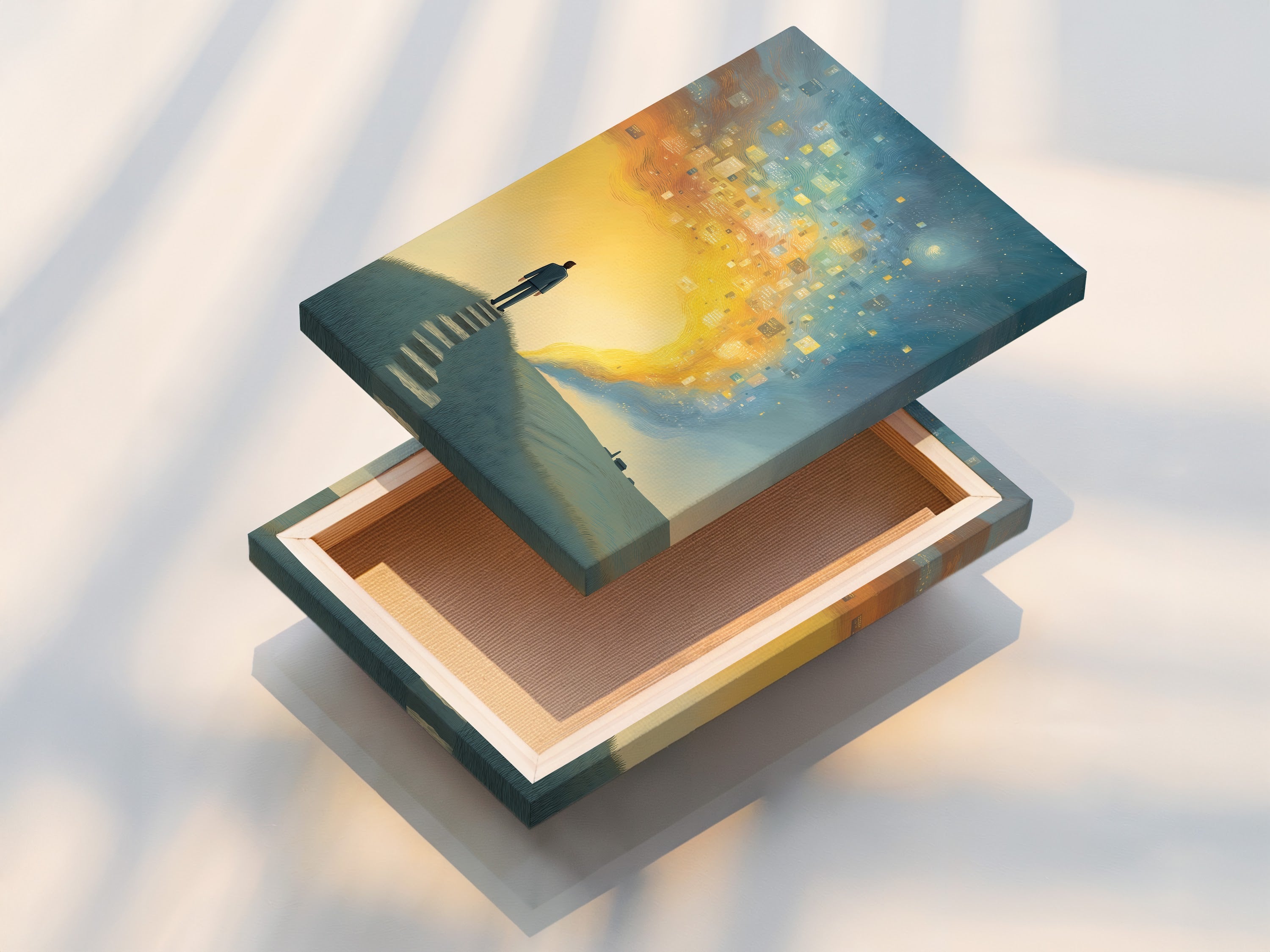 A stretched canvas print of the Surreal Journey artwork. The artwork features a figure on a path in an abstract landscape. The stretched canvas provides a gallery-ready look. It is perfect for adding a touch of inspiration and motivation to any space corporate or residential.